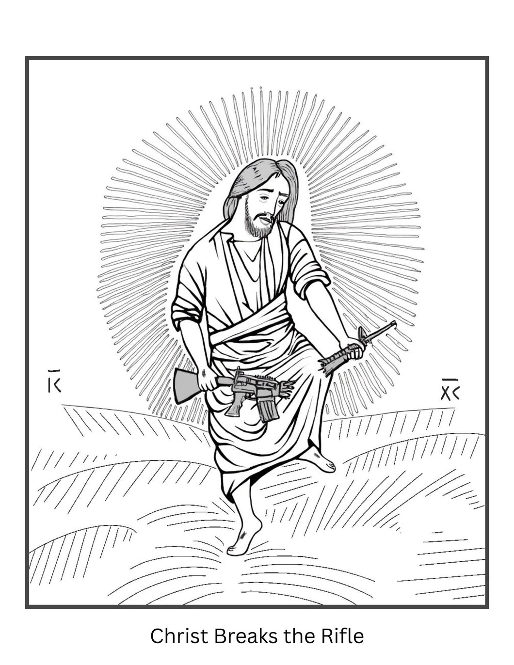 Christ Breaks the Rifle Coloring Page