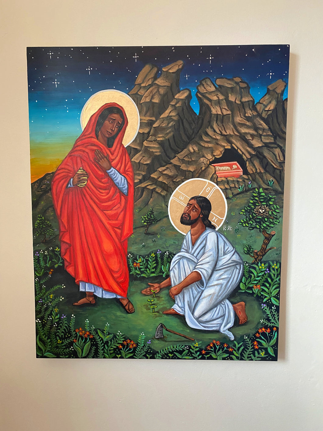 Mary Magdalene and Christ the Gardener Wood Print