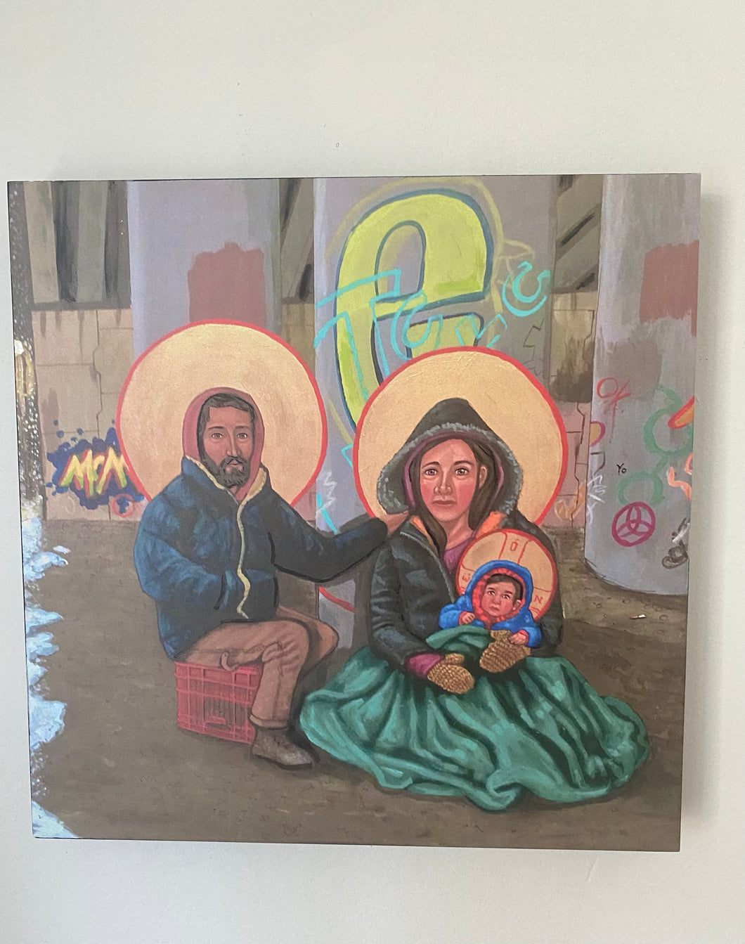 The Holy Family of the Streets Enhanced Wood Print