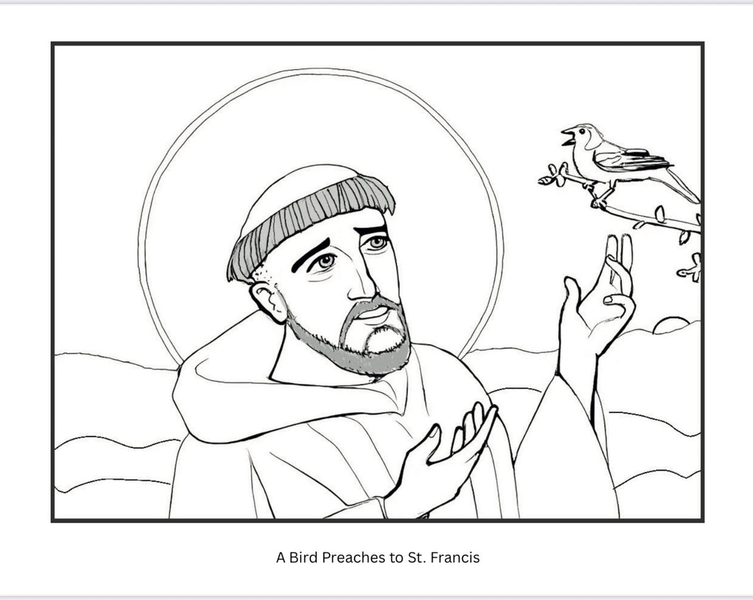A Bird Preaches to St. Francis Coloring Page