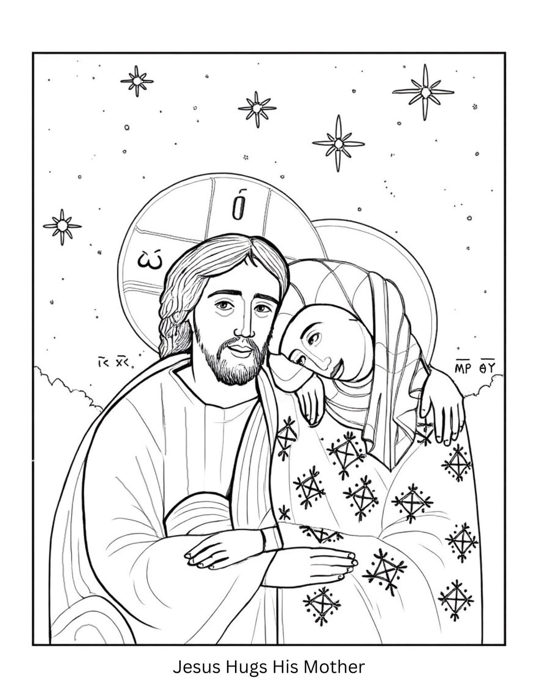 Jesus Hugs His Mother Coloring Page